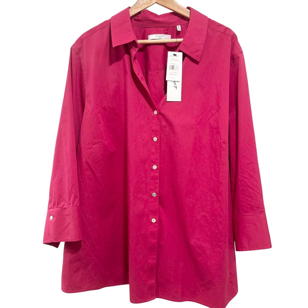 Foxcroft Mary Button Up Shirt Womens 24W Pink Rosato NWT 3/4 Sleeve Non-Iron